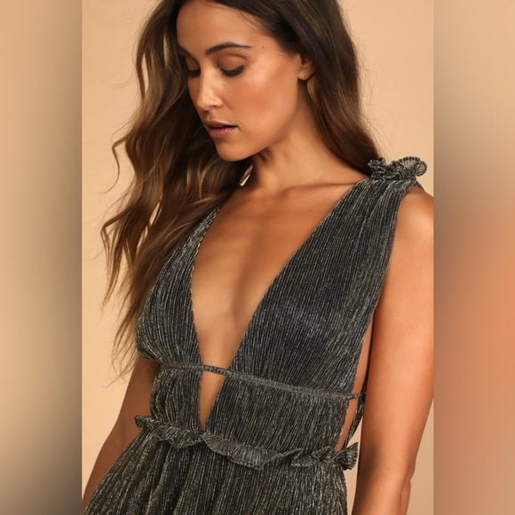 Spotlight on You Black and Gold Metallic Maxi Dress: Size M, Colour Black & Gold - Picture 5 of 5